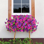 Artificial Flowers for Outdoors Decoration, 10 Bundles Fake Plastic Flower Plant, Faux Colorful Silk Morning Glory Petunias for Spring Summer Outside Garden Porch Front Door Decor, Purple