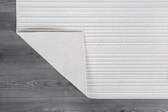 Micro Loop Indoor Rug White 5x7 Boho Geometric Neutral Area Rugs for Living Room Soft Luxury Modern Low and High Pile Durable Stain Resistant Non-Shedding Indoor Area Carpet 5 x 7