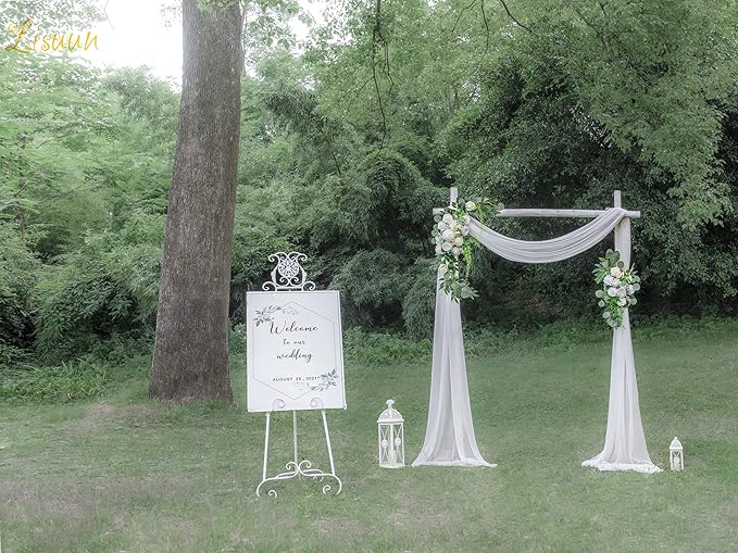 Lisuun Wedding Arch Flowers, Artificial Flowers for Decoration, 2pcs Flower Swag and 1 pcs Semi-Sheer Chiffon Table Runner Swag for Beautiful Dream Wedding Ceremony Floral Decor - Pack of 3