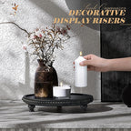 EOSAHR Rustic Round Pine Wooden Display Riser - Farmhouse Wood Riser with Beaded Edge for Plant Stand - Best Boho Chic Decor for Coffee Table , Pedestal Stand Soap Dispenser & Room Decor(Black)