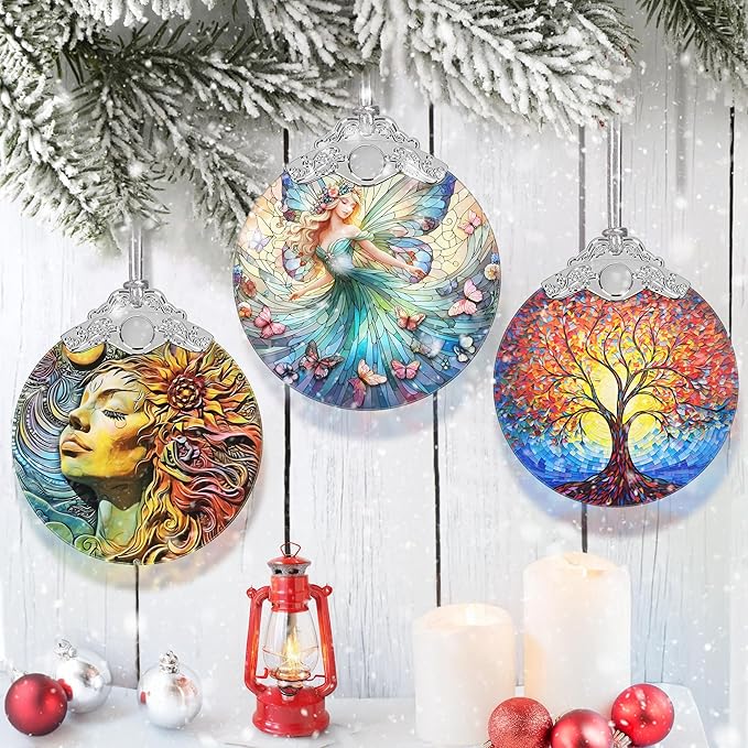 Jocidea Stained Glass Hanging Decor - Fairy Christmas Ornament - Gifts for Friends, Sisters