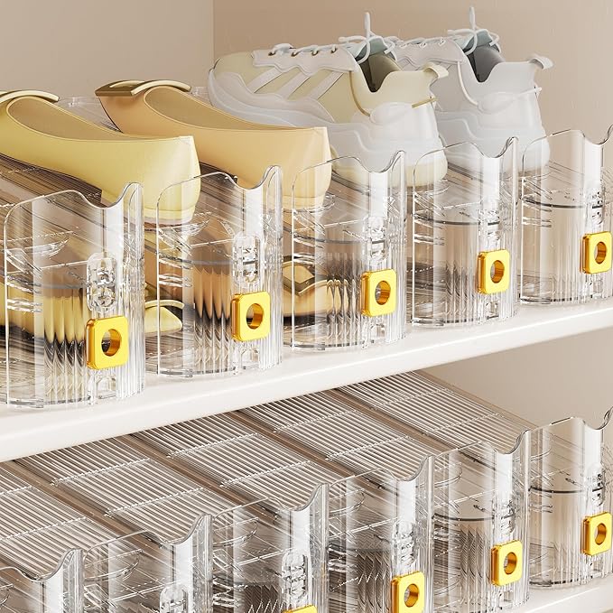 Shoe Slots Organizer for Closet, Shoe Stacker Organizer Double Layer Stack Shoe Rack, Shoe Display Shelf 50% Space Saver Storage Holder for Closet, 12PACK