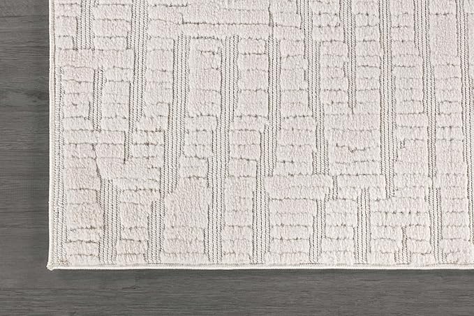 Modern Micro Loop Indoor Area Rugs for Living Room Bedroom Kitchen Geometric Pebble White 4x6 Luxury Durable Low and High Pile Non-Shedding Stain Resistant Soft Area Carpet 4 x 6