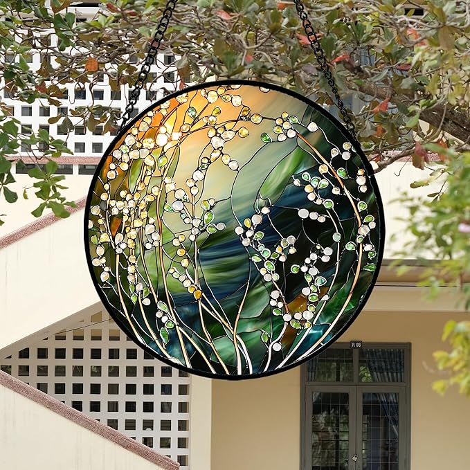 Stained Glass Suncatcher, Yellow Green Gradient Flower Sun Catcher Plants Stain Glass Window Hanging Decoration Mother's Day Birthday Gifts for Women Men Mom and Nana 11.8 in