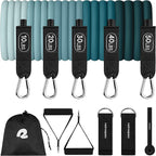 Retrospec Train Resistance Bands Set for Working Out - 5 Stackable Bands, Handles & Door Anchor - Portable Fitness Equipment for Physical Therapy & Yoga Includes Carry Bag