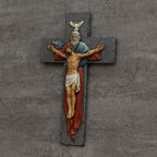 BC Catholic Holy Trinity Crucifix Wall Cross, 9.5" H Jesus Christ Wall Decor, Religious Gifts, Catholic Christian Home Decor, Renaissance Wall Sculpture handpainted by Buildclassic