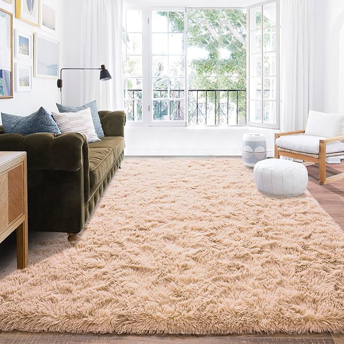 9x12 Area Rug for Living Room, Ultra Soft Large Shag Rug for Bedroom, Upgrade Non-Slip Plush Modern Fluffy Carpet for Kids Boys Girls Room Home Decor Aesthetic, Camel