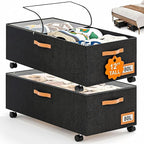 Under Bed Storage with Wheels, 12" Height Under Bed Storage Extra Deep Under Bed Storage Containers, Perfect for 14'' Bed Frame, No Assemble Metal Rolling Underbed Storage for Clothes Shoes Blankets
