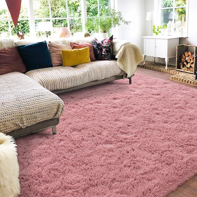 Rugs for Living Room 6x9, Soft Shaggy Modern Shag Area Rug for Bedroom, Upgrade Non-Slip Plush Fluffy Carpet for Kids Boys Girls Room Home Decor Aesthetic, Blush