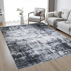 10x12 Area Rug Living Room Rug: Washable Modern Abstract Soft Thin Rug Indoor Floor No Slip Stain Resistant Carpet for Bedroom Dining Room Farmhouse Nursery Home Office - Dark-Black