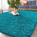 OLANLY 6x9 Machine Washable Large Area Rugs for Living Room, Bedroom, Soft Fluffy Shaggy Bedside Rug, Indoor Floor Carpet for Kids Girls and Boys, Dorms, Nursery, Home Decor Aesthetic, Teal