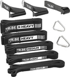 Tribe Lifting Resistance Bands for Working Out Men and Women - Set of 5 Pull Up Bands for Strength Training, Exercise Bands with Handles, Door Anchor and Bar Options for Home Gym
