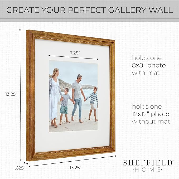 Sheffield Home 9 Piece Gallery Wall Frame Set, 12x12 Inch, Beaded Antique Bronze