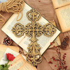 Sungmor Vintage Cast Iron Cross Wall Decor, 13.8" Tall Heavy Duty Rustic Gold Finish Wall Sculpture,Ornate Metal Art Farmhouse Home Decor
