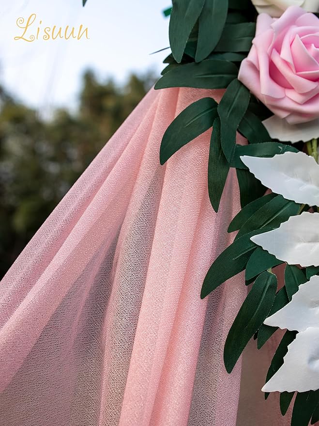 Lisuun Wedding Arch Flowers, Artificial Flowers for Decoration, 2pcs Flower Swag and 1 pcs Semi-Sheer Chiffon Table Runner Swag for Beautiful Dream Wedding Ceremony Floral Decor - Pack of 3