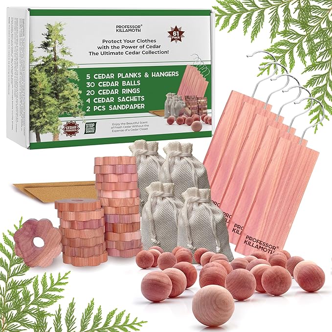 61 Pack Cedar Blocks, Sachets, Rings, Balls - Stop Clothes Damage - The Ultimate Cedar Collection to Protect Your Clothes