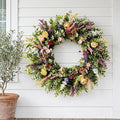 Lush Eucalyptus Wreath for Front Door - 24" Colorful Floral Wreath with 10+ Mixed Foliage & Blooms - All-Season Farmhouse Outdoor Wreath for Spring Summer Porch Wall Decor