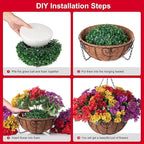 Artificial Flower in Hanging Basket Outdoor Indoor Garden Yard,Coconut Lining Flowerpot with Faux Plant,Daisy with Eucalyptus Leaves Arrangement for Home Spring Summer Decor(Red Purple Yellow)