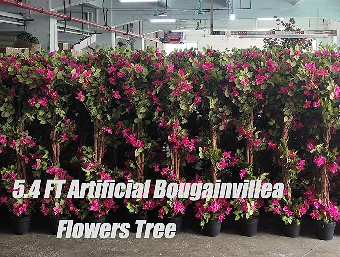 Bougainvillea Artificial Tree with Flowers (5.4FT-65 Inch) UV- Resistance Faux Blooming Flower Outdoor/Indoor Tree Front Porch Plants, Home, Office, Living Room Decor