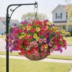 Artificial Faux Hanging Plants Flowers Basket for Outdoors Spring Summer Decoration,Hanging Planters with Fake Silk Flowers UV Resistant Realistic for Outside Porch Patio Balcony Garden （6 Multicolor）