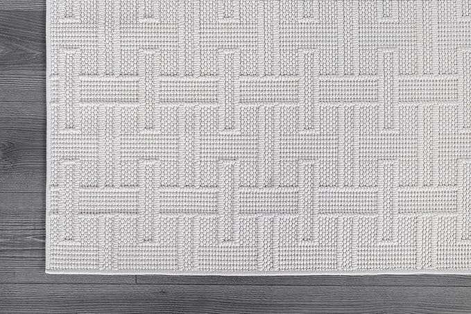 Micro Loop Indoor Rug White 10x14 Boho Geometric Neutral Area Rugs for Living Room Soft Luxury Modern Low and High Pile Durable Stain Resistant Non-Shedding Indoor Area Carpet 10 x 14