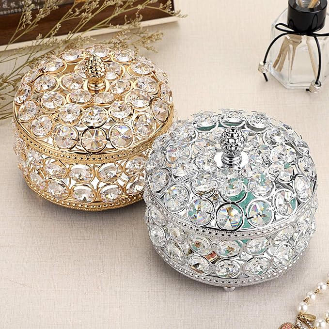 Hipiwe Crystal Mirrored Jewelry Box - Jewelry Trinket Organizer Treasure Box Home Decor Ring Earrings Necklace Storage Holder Chest Keepsake Box,Birthday Christmas Gift for Women, Large