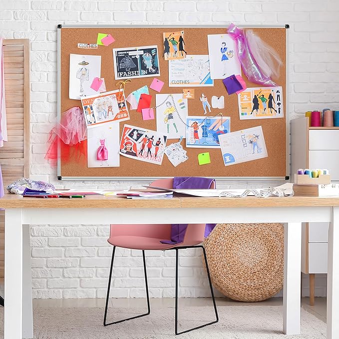 Extra Large Cork Bulletin Board 60" X 36", Silver Aluminum Framed 5'x3' Corkboard for Wall, Wall Mounted Notice Pin Board with 18 Push Pins for School, Home & Office