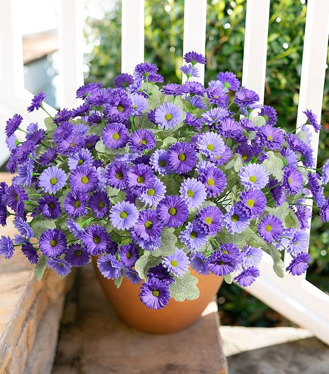HyeFlora Artificial Flowers for Outdoors Faux Plants Spring Decoration, 6 Bundles Fake Daisy Silk Flowers for Outside Realistic UV Resistant for Outdoor Planters Porch Patio Balcony Yard Home