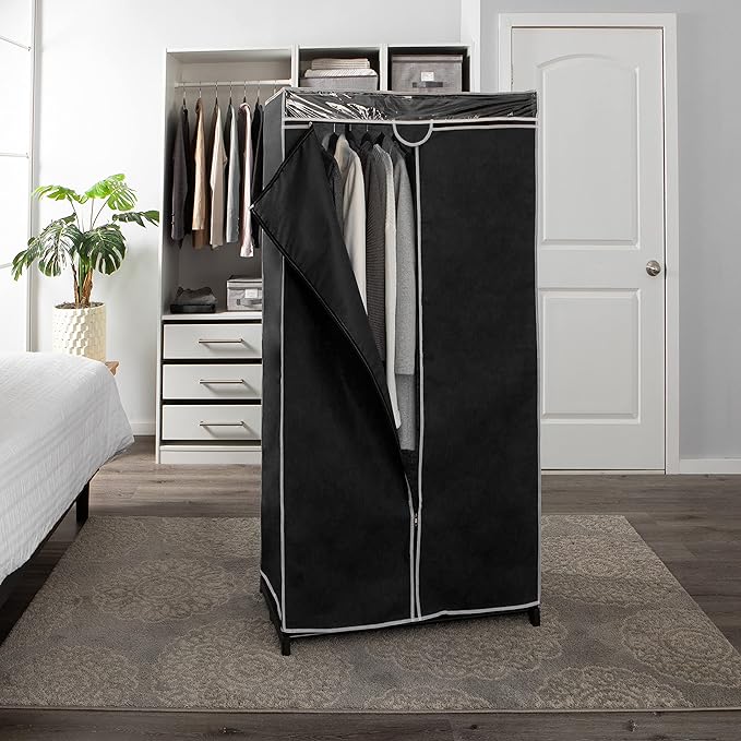 Simplify, Organizer, for Clothes and Accessories, Heavy Duty, Hanging Rod, Easy to Assemble in Black 36" Wide Portable Closet, 63"x36"19" (4062-BLACK)
