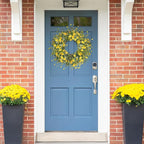 Sggvecsy Yellow Daisy Wreath 24 Inch Spring Summer Wreath Fake Silk Floral Wreath with Green Eucalyptus Leaves and Lavender for Front Door Window Wall Wedding Farmhouse Festival Decor