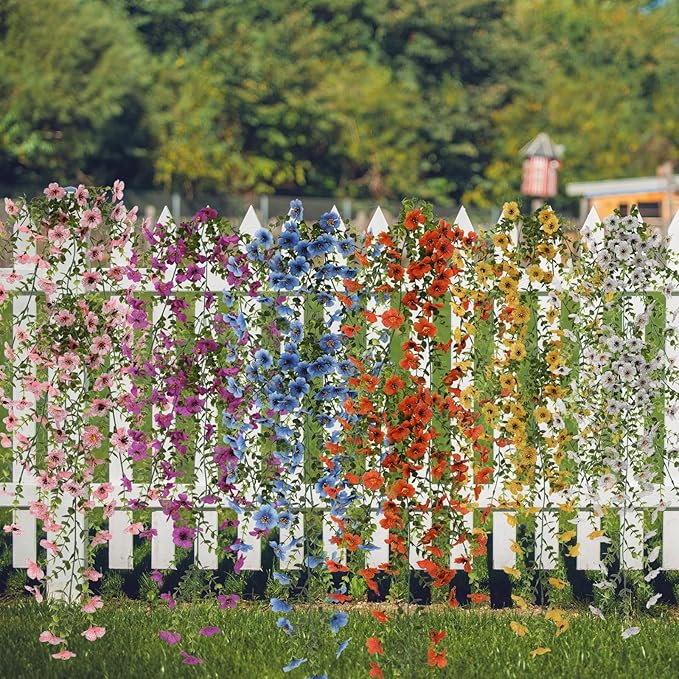 Artificial Hanging Flowers for Outdoors, 6 Pcs Fake Plant for Spring Summer Decoration, UV Resistant Realistic Silk Faux Flowers Outside Indoor Planter Porch Patio Balcony Yard Decor