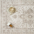 Taupe Area Rug 2x3 Washable Vintage Entryway Carpet Non Slip Retro Distressed Door Mat Low Pile Soft Oriental Medallion Thin Small Throw Rug for Kitchen Bedroom Office Bathroom Laundry