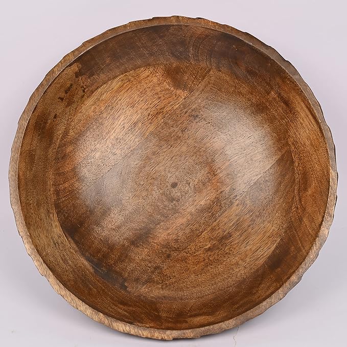 EDHAS Mango Wood Decorative Wooden Bowl Hand Carved Home Decor for Dining Table Center, Living Room, Kitchen Décor (12" x 12' x 4.75")