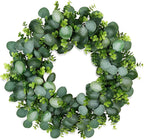 22Inch Eucalyptus Wreath for Front Door, Eucalyptus Wreath with Boxwood Leaves for All Seasons Christmas Spring Summer Year Round Wreaths for Front Door Indoor Outdoor Wedding Holiday