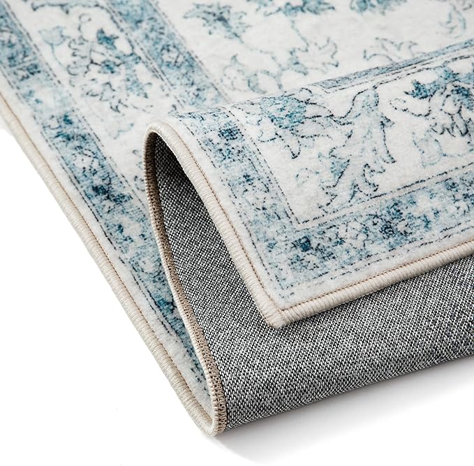Blue Runner Rug 2x8 Washable Vintage Carpet for Hallway Kitchen Soft Retro Low Pile Thin Indoor Runner Non Slip Oriental Medallion Long Throw Rug for Bathroom Bedroom Laundry Dining Room