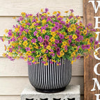 Artificial Fake Mums Flowers for Outdoor Spring Summer Decor, 12 Bundles Faux Silk Plants Daisy for Planter Pot Colorful UV Resistant Look Real for Front Door Porch Patio Outside Yard(Purple Yellow)
