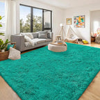 OLANLY 8x10 Machine Washable Large Area Rugs for Living Room, Bedroom, Soft Fluffy Shaggy Bedside Rug, Indoor Floor Carpet for Kids Girls and Boys, Dorms, Nursery, Home Decor Aesthetic, Teal Green