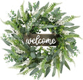 Sggvecsy Green Artificial Eucalyptus Wreath with Welcome Sign 20in Mixed White Berries Spring Summer Wreath for Front Door Wall Window Farmhouse Festival Porch Patio Garden Decor