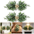 26" Farmhouse Olive Leaf Greenery Swag with Premium Burlap Bow, Realistic Faux Olive Branch Door Decor for Front Door, Wall, Mantel, Table, Kitchen, Bathroom, Weddings & Seasonal Styling, Green 2Pcs