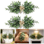 26" Farmhouse Olive Leaf Greenery Swag with Premium Burlap Bow, Realistic Faux Olive Branch Door Decor for Front Door, Wall, Mantel, Table, Kitchen, Bathroom, Weddings & Seasonal Styling, Green 2Pcs