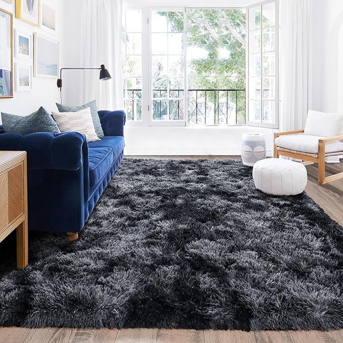 8x10 Area Rugs for Living Room, Ultra Soft Large Shag Bedroom Rug Upgrade Non-Slip Plush Modern Fluffy Carpet for Kids Boys Girls Room Home Decor Aesthetic, Dark Grey