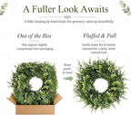 26 Inch Large Artificial Boxwood Wreath for Front Door All Season, Summer Wreaths with 2 Sashes, Baby's Breath, Eucalyptus and Flower Buds, Farmhouse Greenery Decor for Outdoor, Porch, Home