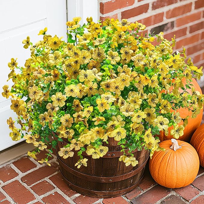 Artificial Flowers for Outdoors Daisy 12 Bundles for Home Decoration, Faux Flower Fake Plants Outside Decoration with Eucalyptus UV Resistant for Planter Porch Patio Yard Garden Yellow