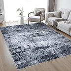 10x14 Area Rug Living Room Rug: Washable Modern Abstract Soft Thin Rug Indoor Floor No Slip Stain Resistant Carpet for Bedroom Dining Room Farmhouse Nursery Home Office - Black