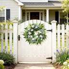 22 Inch Blueberry Spring Summer Wreath for Front Door, Artificial Wreath with Blue Berries and White Blossoms, Modern Farmhouse Wall Wedding Home Outdoor Decor, Year Round All Season Greenery Wreath