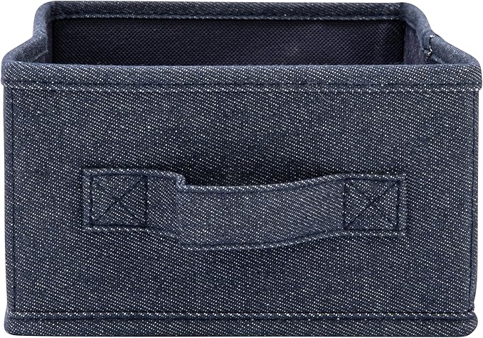 Collapsible Cotton Blend Rectangular Storage Drawer with Handle, Set of 2, Denim