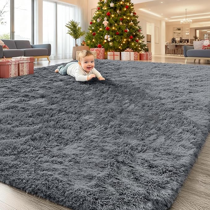 OLANLY 6x6 Area Rugs for Living Room Bedroom, Machine Washable Soft Fluffy Shaggy Bedside Rug, Indoor Floor Carpet for Kids Girls and Boys, Dorms, Nursery Rooms, Home Decor Aesthetic, Grey