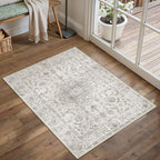 2x3 Area Rug Gray Washable Vintage Entryway Door Mat Carpet Small Non Slip Soft Low Pile Thin Kitchen Bathroom Retro Accent Throw Rug Entrance Bedroom Office Living Room
