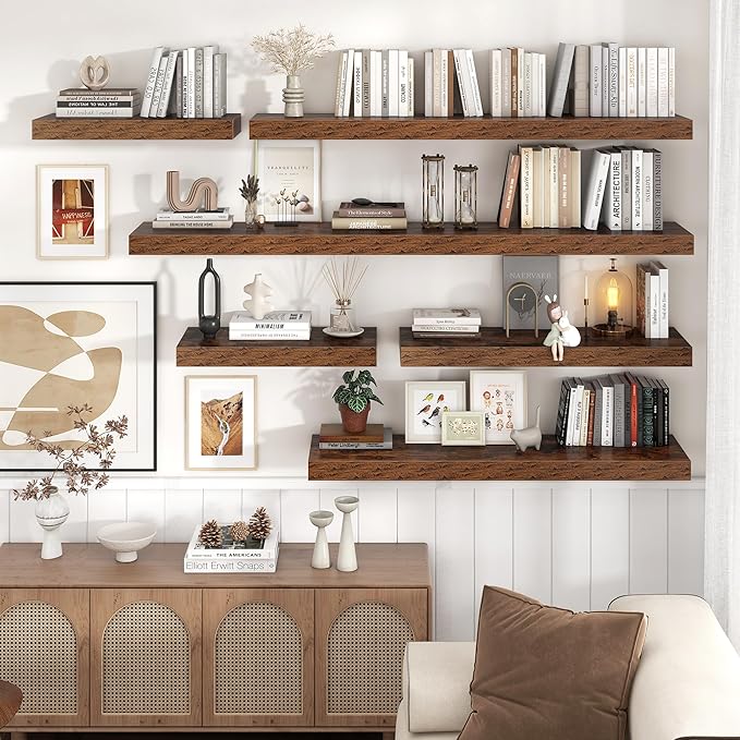 Venusmiles Floating Shelves for Wall, 24 Inch Wide x 12 Inch Deep Floating Shelves, Long Wood Floating Wall Shelf Shelves for Living Room Bathroom Bedroom Kitchen Home - (Brown, 24" W x 12" D x 2" H)