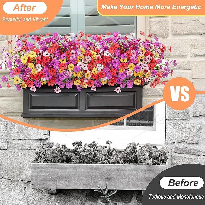 16 Pcs Artificial Fake Flowers for Outdoor Spring Decoration, Faux Silk Flowers No Fade Uv Resistant Daisy Flower Plants for Outdoor Planters Garden Yard Porch Patio Balcony Pathway Decor (Mix)